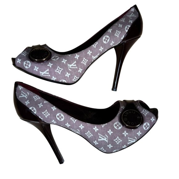Louis Vuitton Vintage Monogram Idylle Romance Peep Toe Stiletto Heels Size 38.5 - Picture 9 of 12